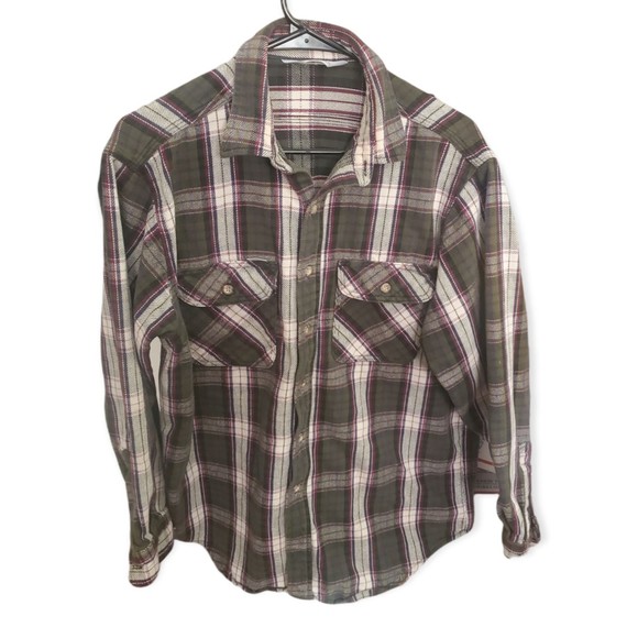 Carhartt Heavy Flannel Shirt Button Front Green & White Plaid Mens Large? - Picture 1 of 4